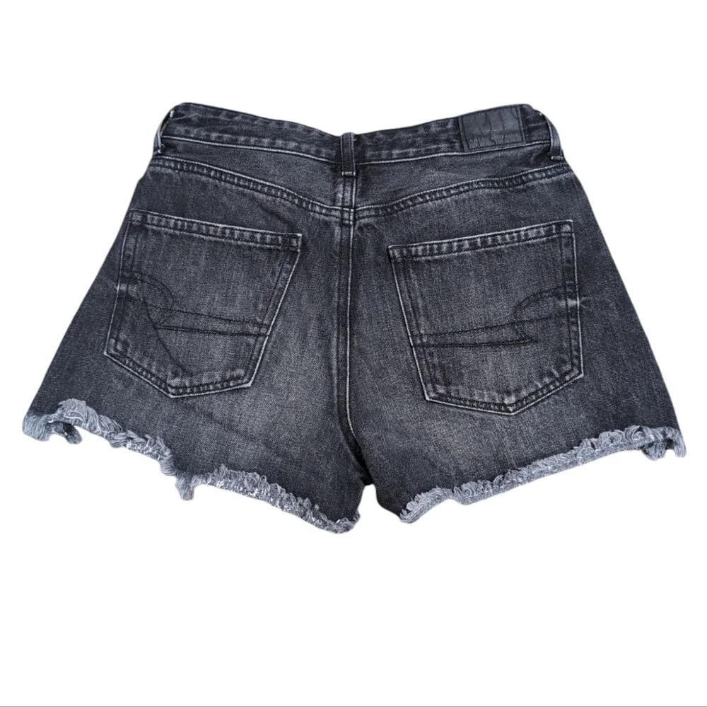 American Eagle‎ Shorts Super High Hi Rise Festival Faded Black Denim Cutoff sz 0